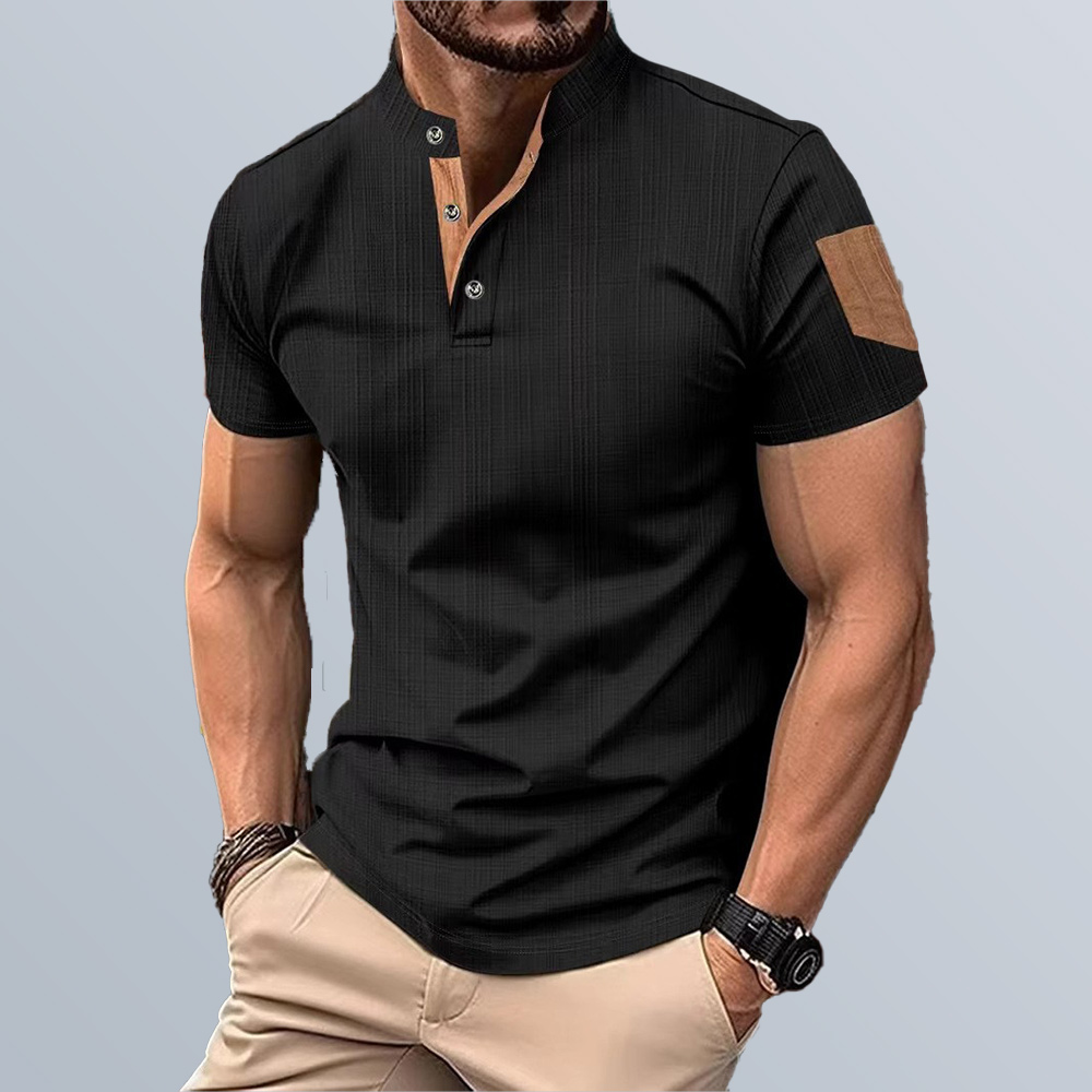 Herren Bambus Kunstbaumwolle Stehkragen Lässiges Henley-Shirt Kurzarm