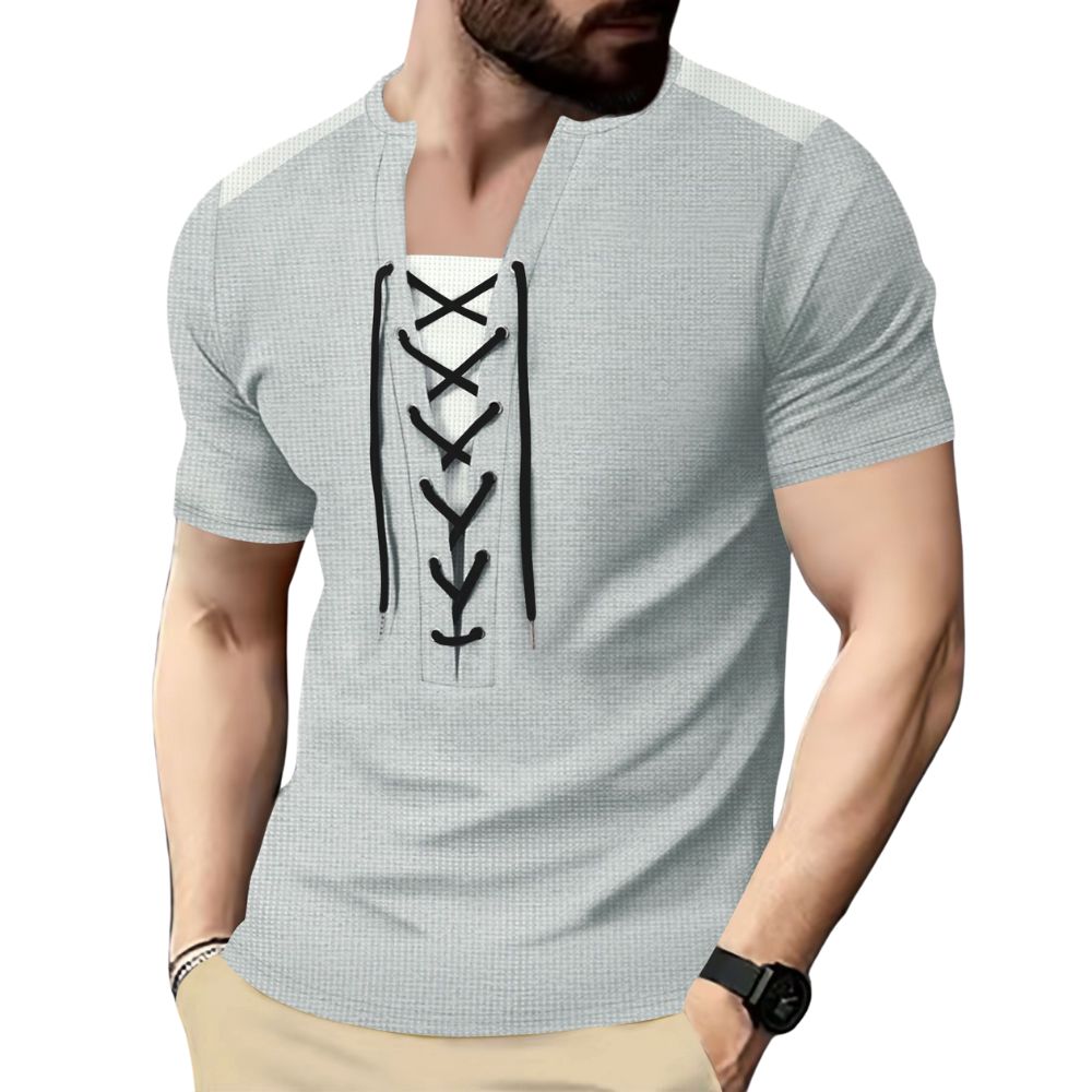 Vielseitiges, lässiges Kurzarm-T-Shirt mit Colorblock-Nähten und Kordelzug
