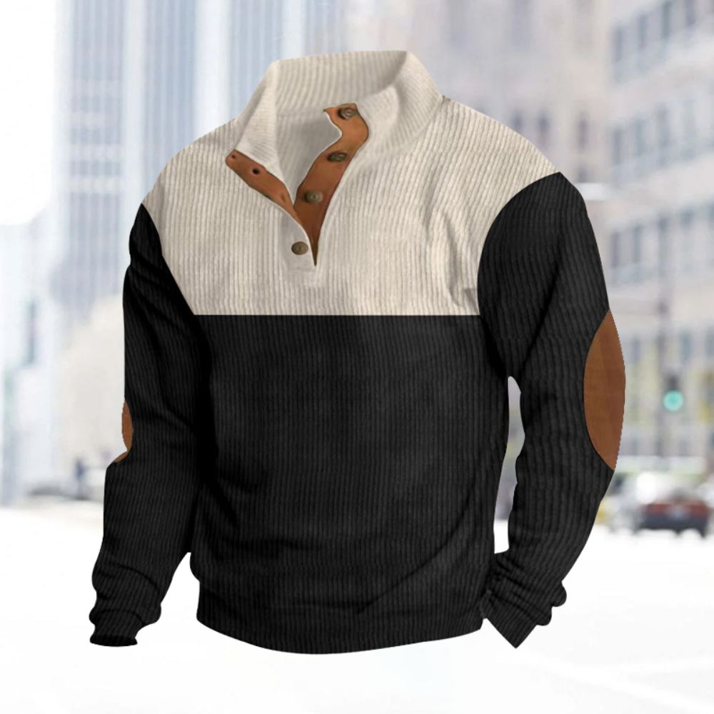 Herren-Sweatshirt aus Cord im Farbblock-Stil für Herbst und Winter mit Stehkragen