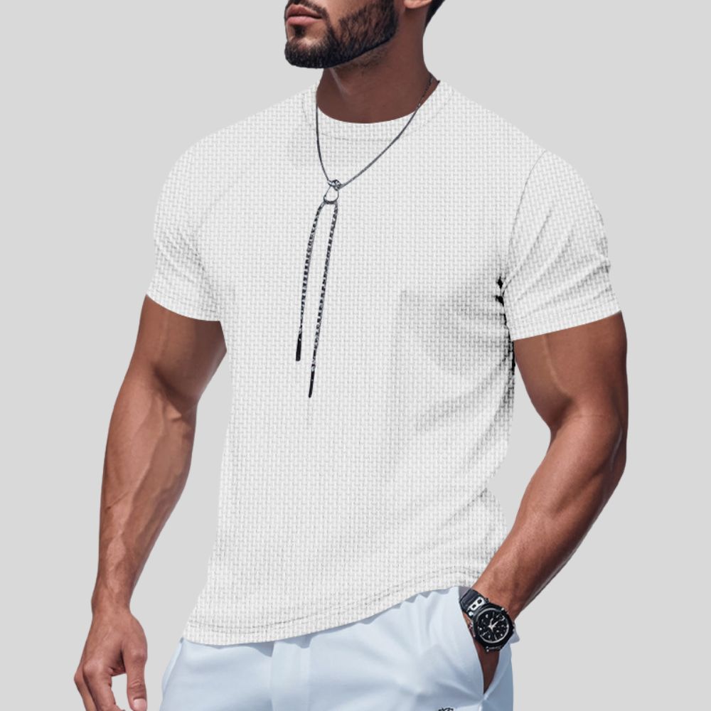 Schnelltrocknendes, einfaches Kurzarm-Shirt aus Eisseide mit Rundhalsausschnitt und einfarbigem