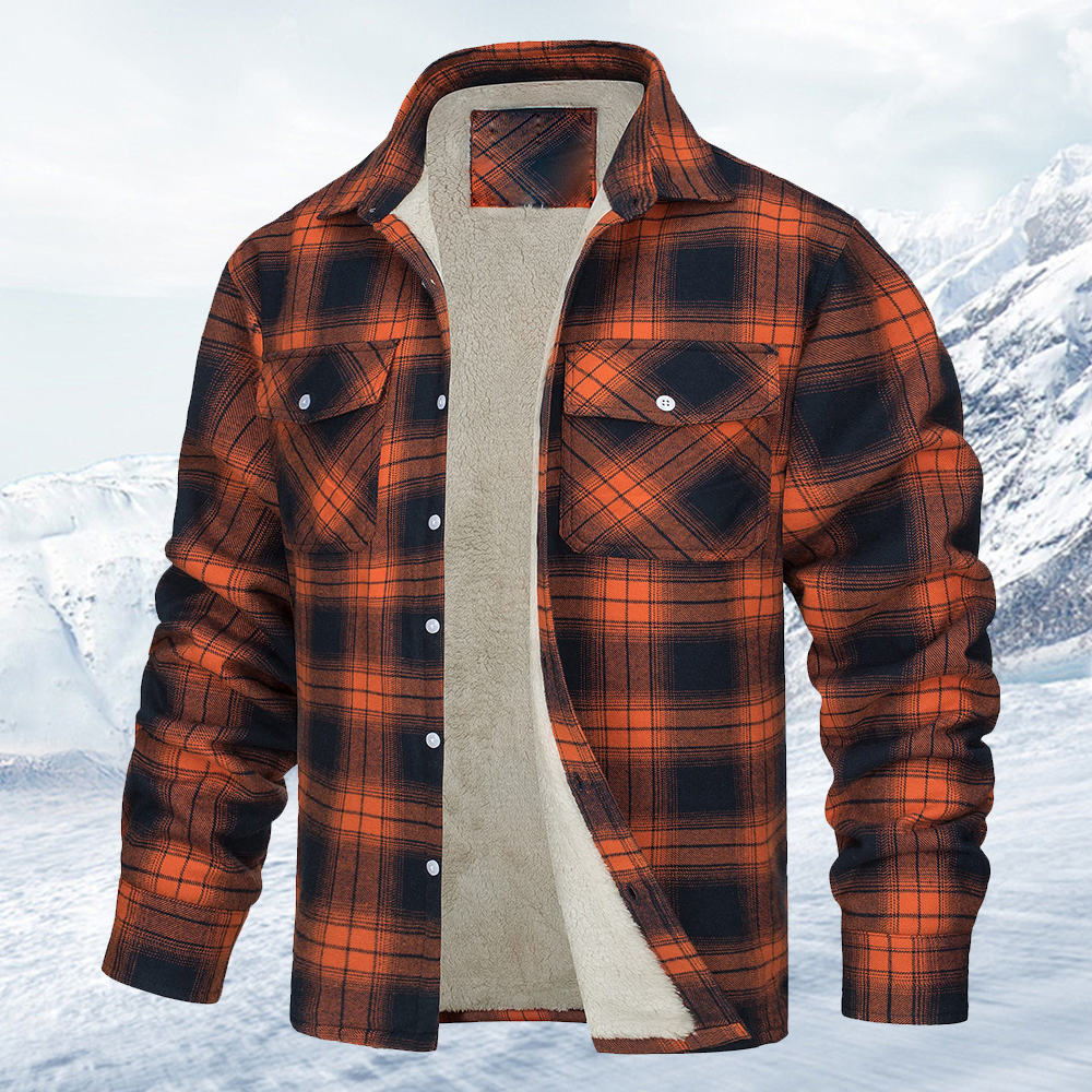 Herrenmantel mit lockerem Samtrevers und Karomuster