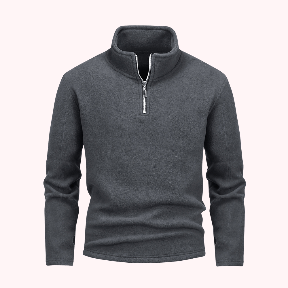 Warme Herren-Jacke aus Polarfleece mit Stehkragen, halbem Reißverschluss und langen Ärmeln