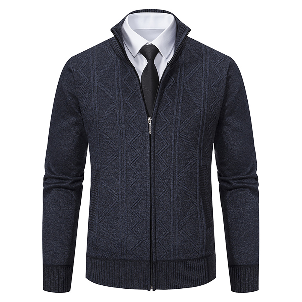 Veste chaude en tricot à col montant et fermeture éclair pour homme