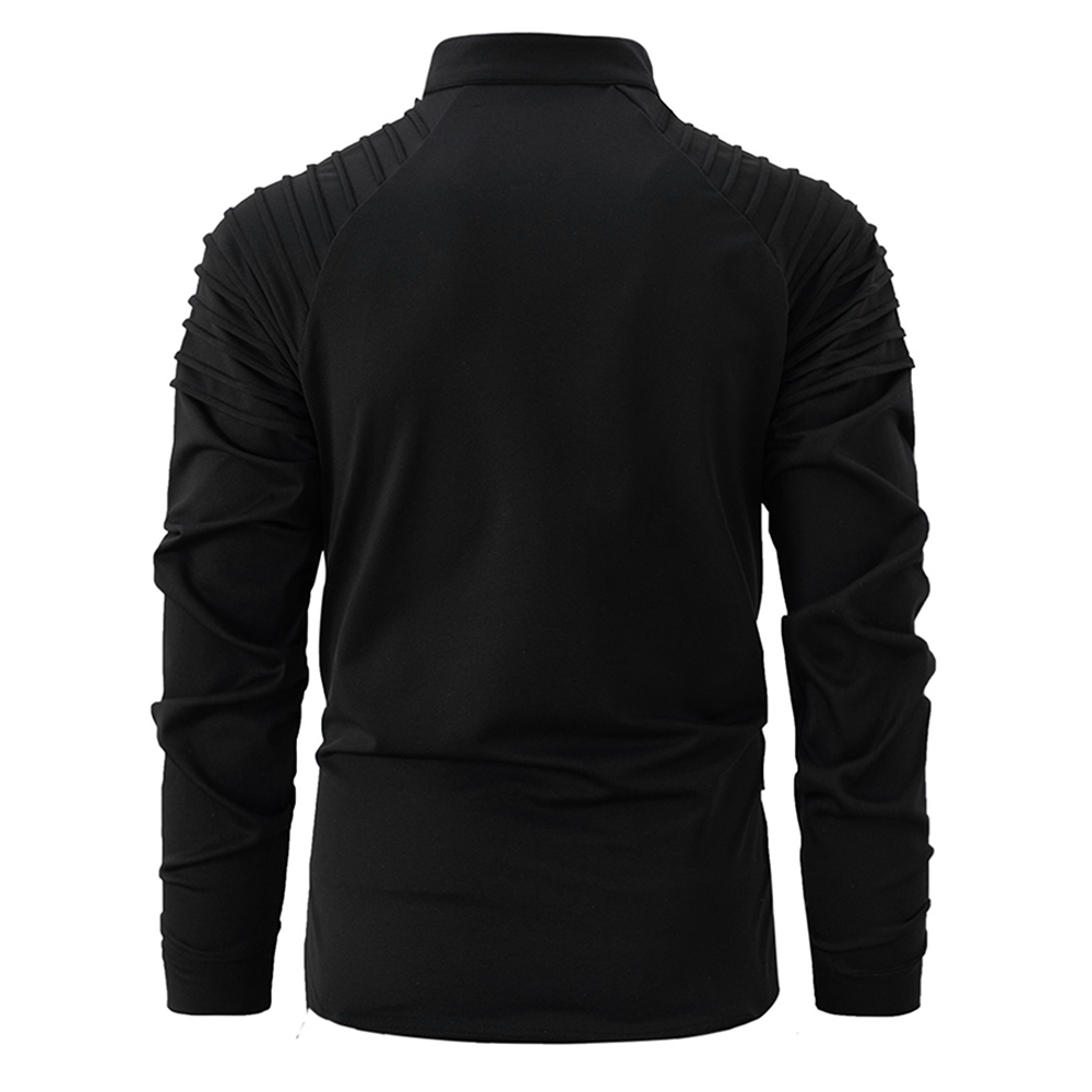 T-shirt patchwork à manches longues et col zippé pour hommes