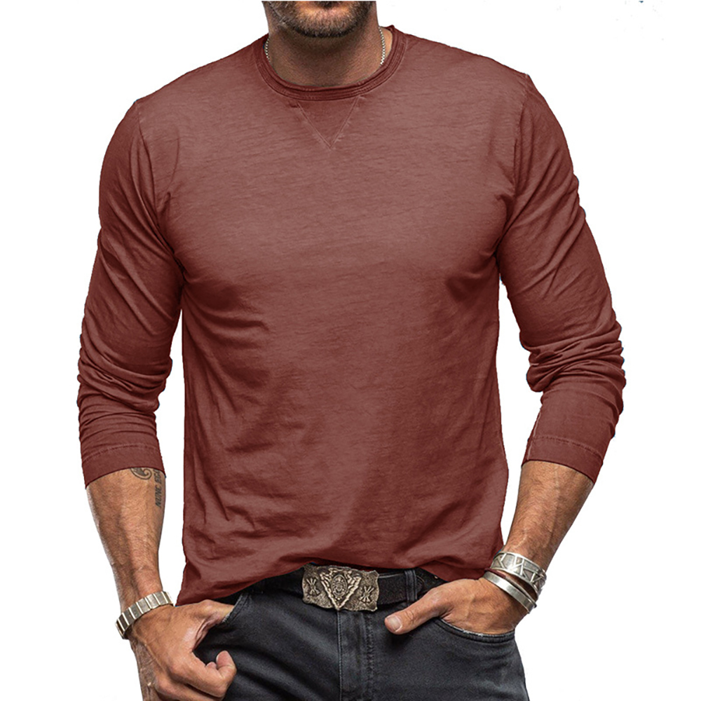 T-shirt en coton à manches longues et col rond pour homme
