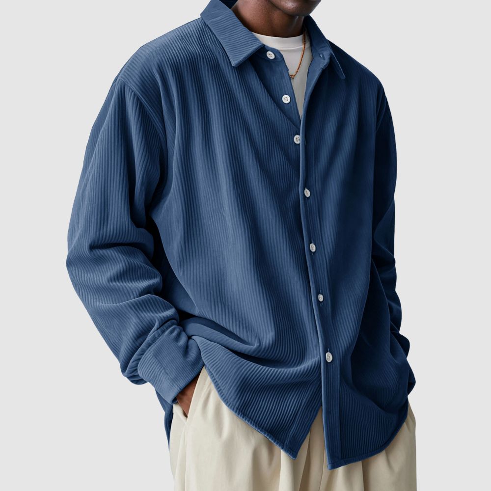 Lässiges, einfarbiges Langarmhemd aus Cord für Herren