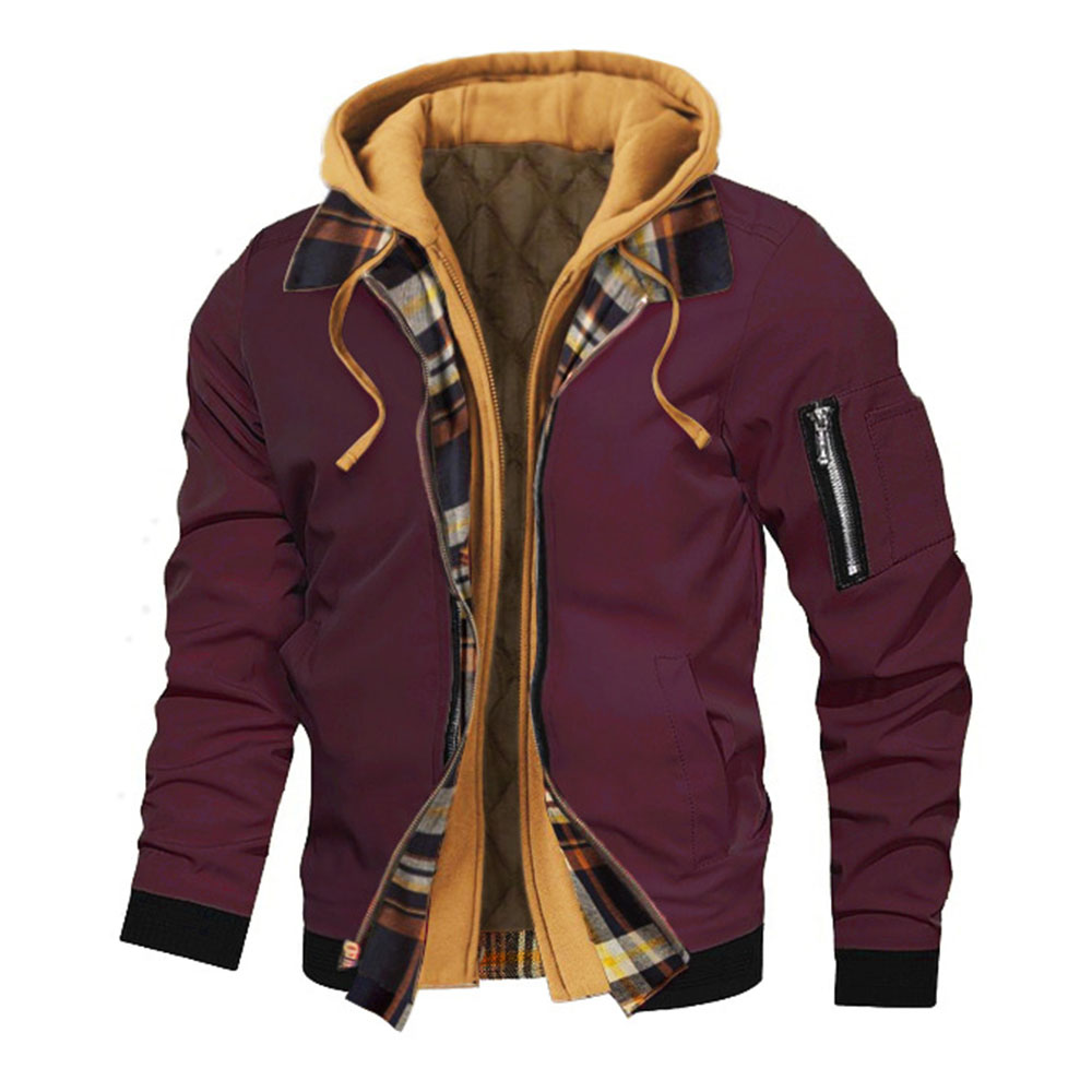 Verdickte Herrenjacke mit Kapuze und Reißverschluss