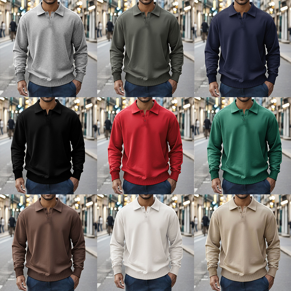 Polo à manches longues simple et décontracté pour homme