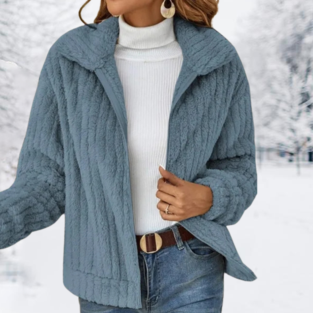 Neue Damen-Kurzjacke aus Plüsch mit Revers