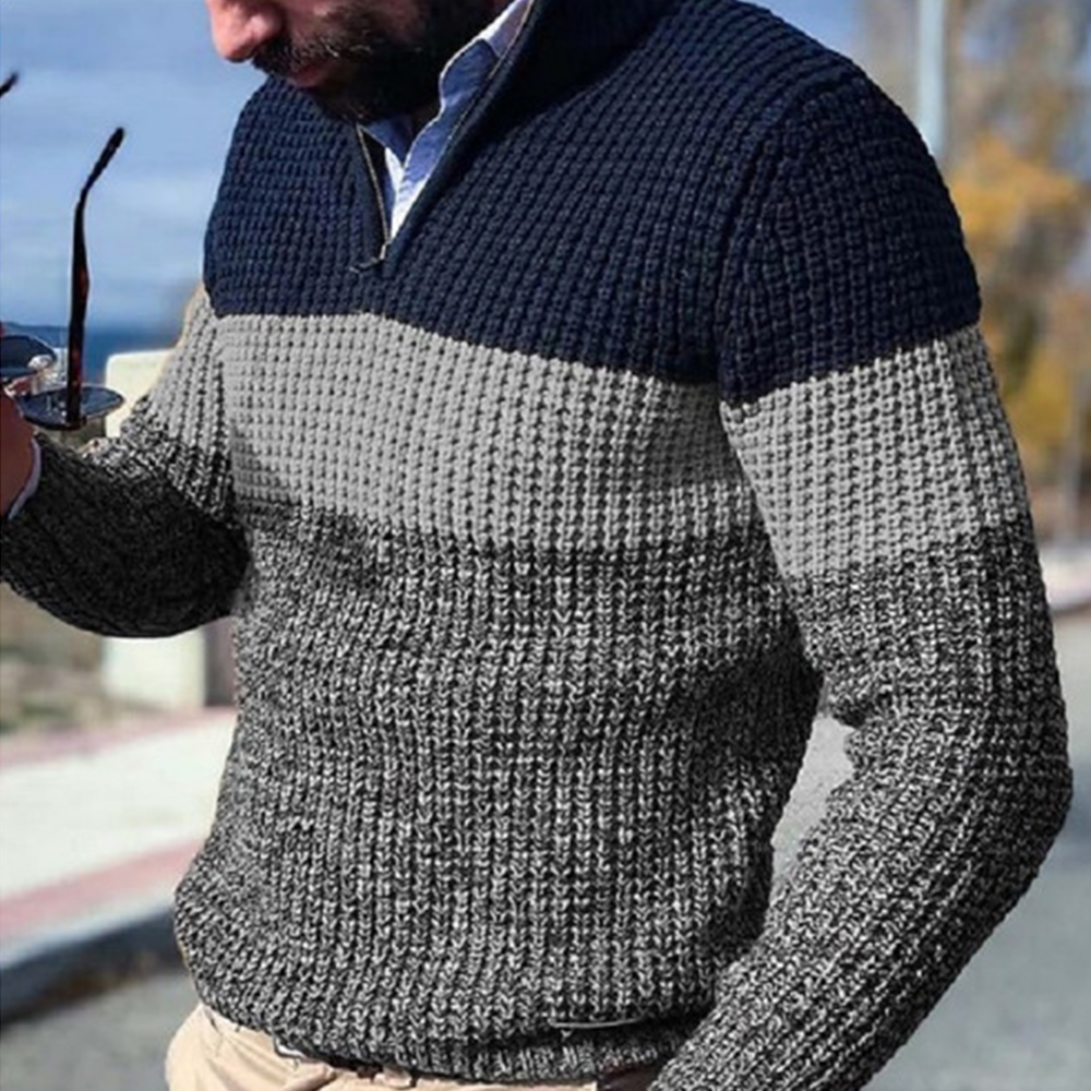 Pull décontracté à col zippé en blocs de couleurs pour hommes