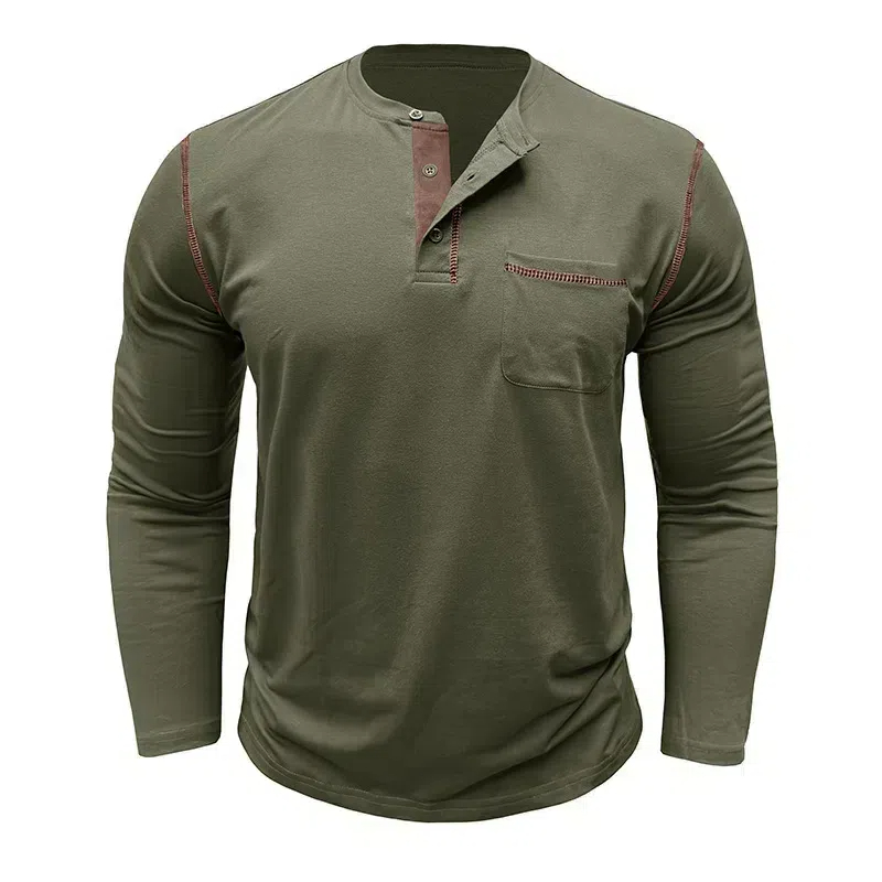 T-shirt à manches longues et col Henley pour hommes