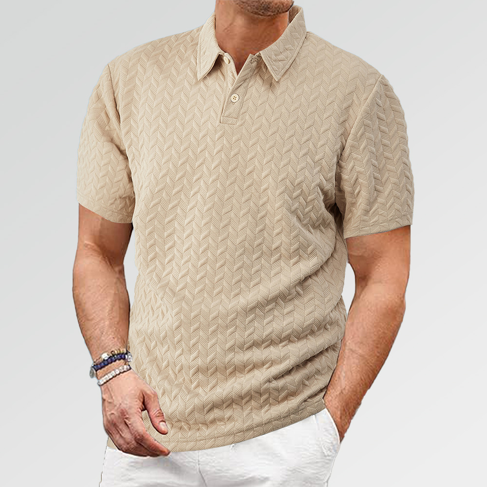 Lockeres, lässiges, einfarbiges Jacquard-Kurzarm-Poloshirt für Herren