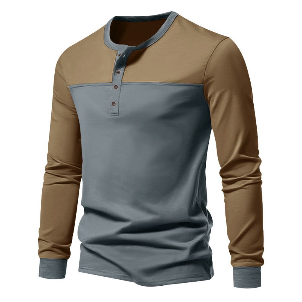 Langarm-T-Shirt mit Henley-Kragen und Farbblock für Herren