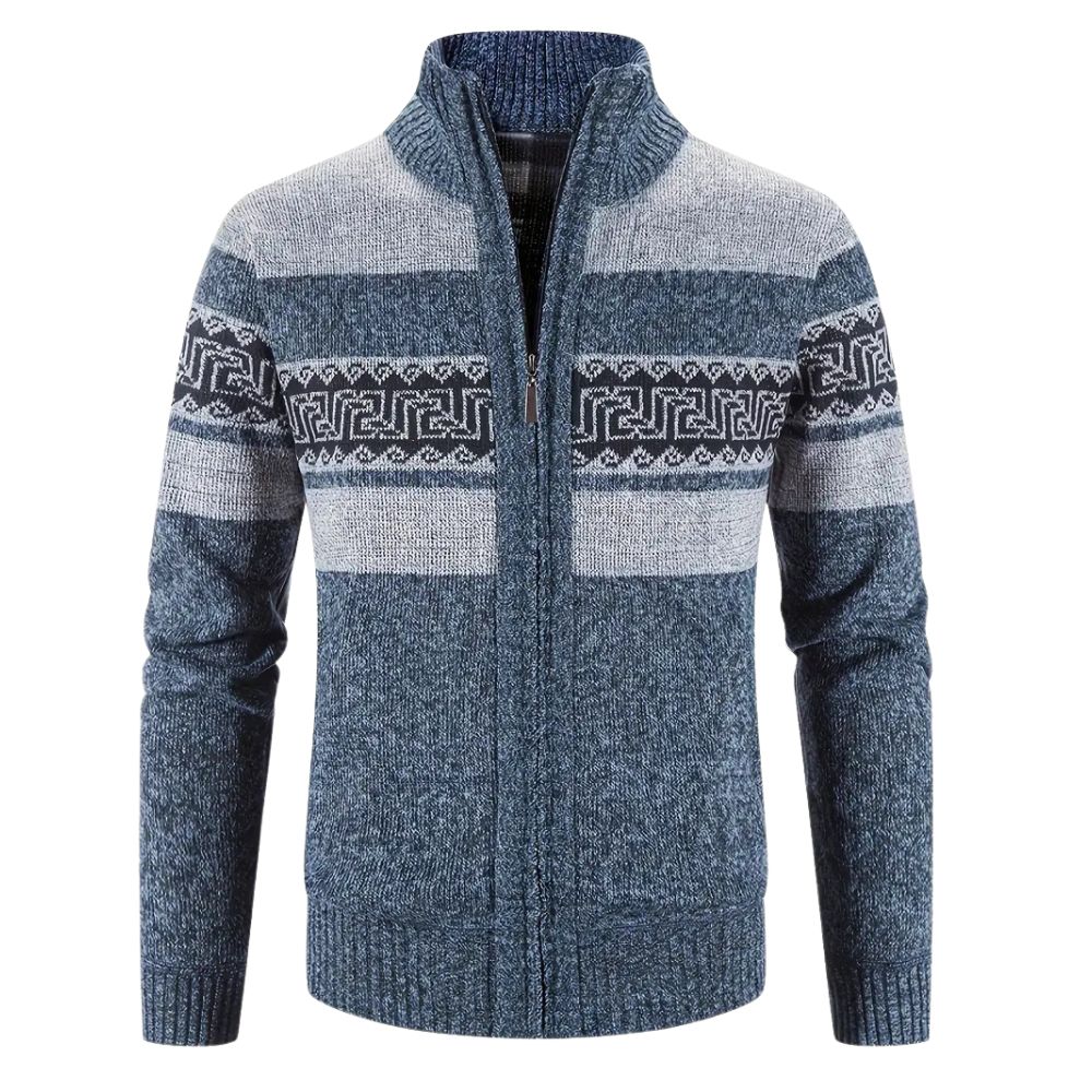 Herren-Strickjacke mit verdicktem Samt und Stehkragen und Reißverschluss