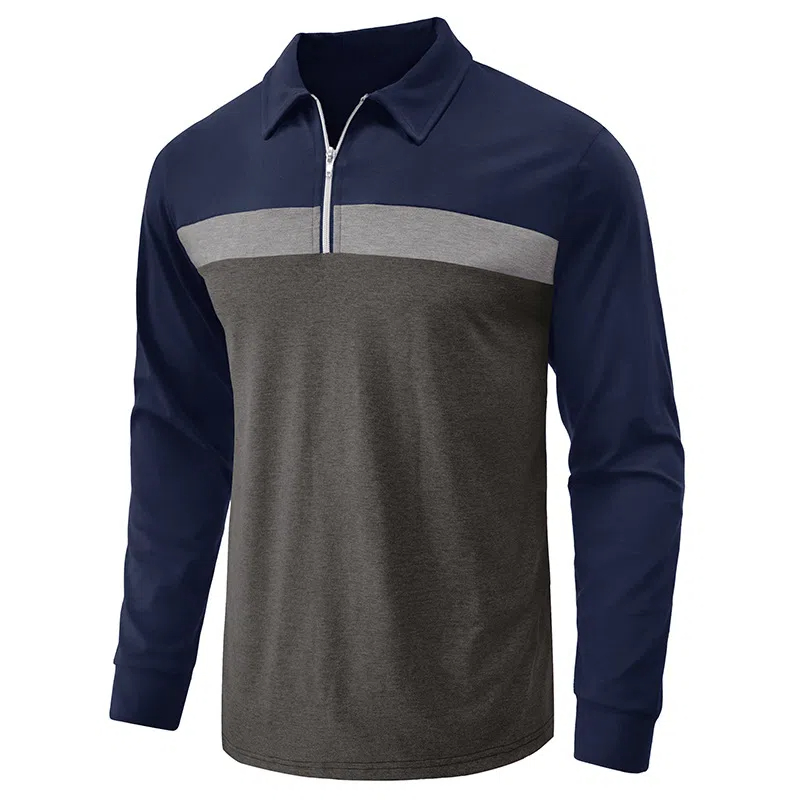 T-shirt décontracté à manches longues avec fermeture éclair pour homme