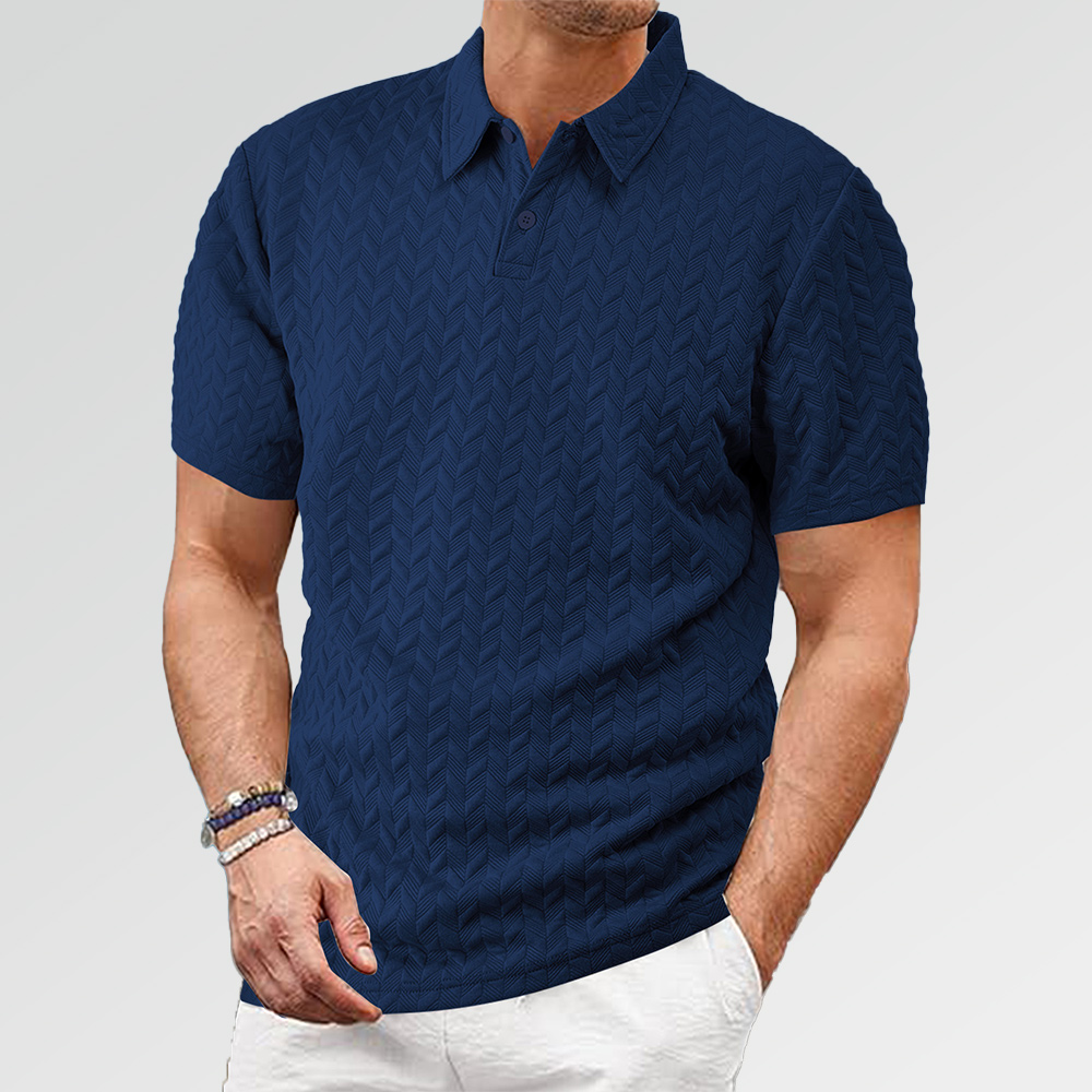 Lockeres, lässiges, einfarbiges Jacquard-Kurzarm-Poloshirt für Herren