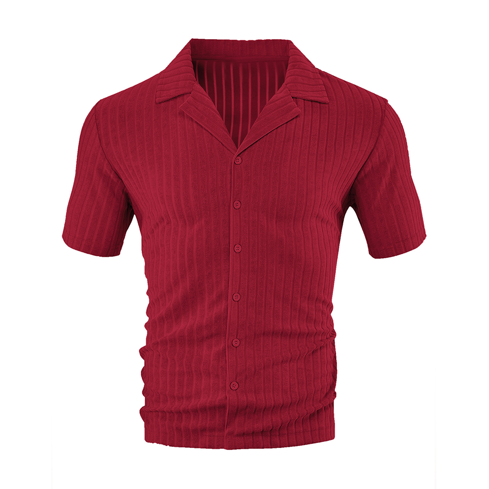 Herren-Jacquardhemd mit vertikalen Streifen und kurzen Ärmeln und Revers