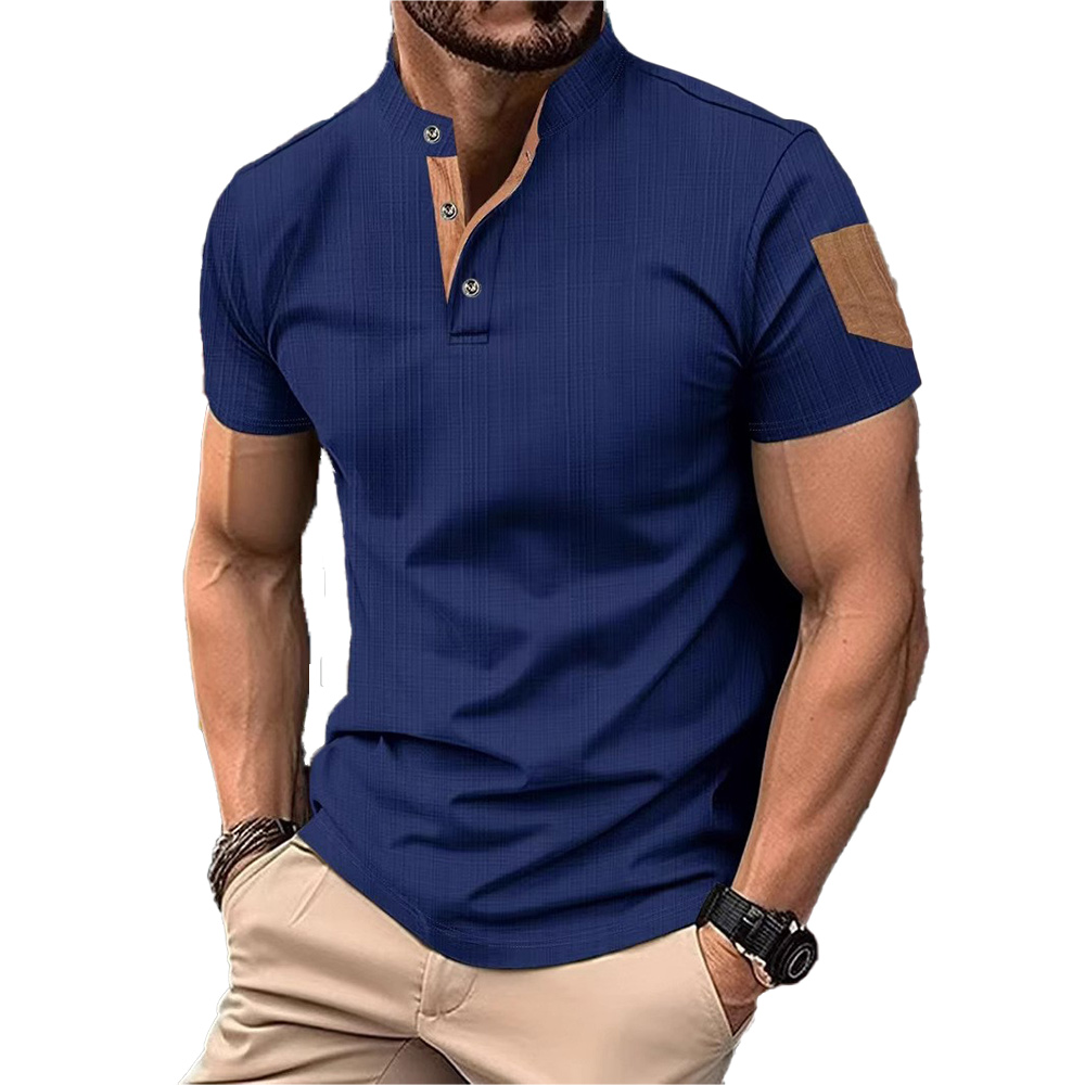 Herren Bambus Kunstbaumwolle Stehkragen Lässiges Henley-Shirt Kurzarm