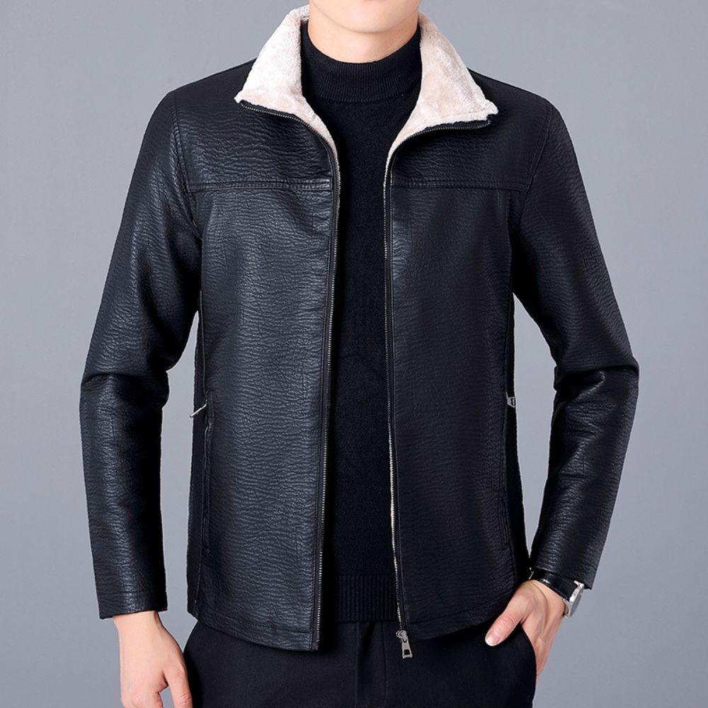 Veste en cuir chaude épaissie en polaire pour hommes