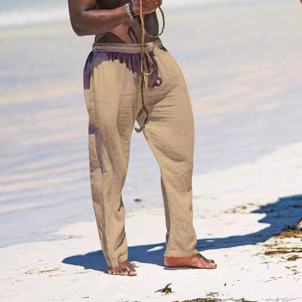 Pantalon décontracté en coton et lin de couleur unie pour homme