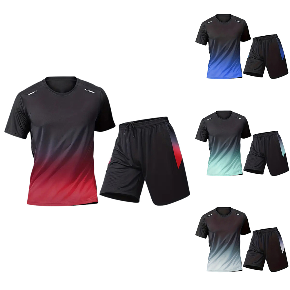 Trendy farbverlauf kurzarm shorts licht sport anzug