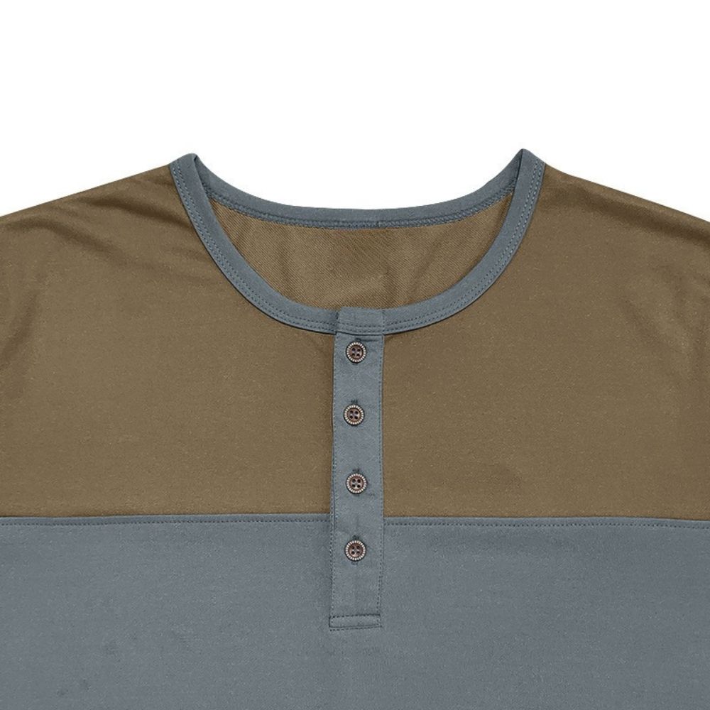 Langarm-T-Shirt mit Henley-Kragen und Farbblock für Herren
