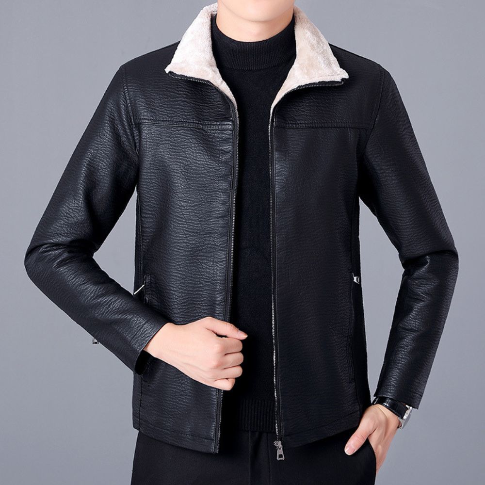 Veste en cuir chaude épaissie en polaire pour hommes