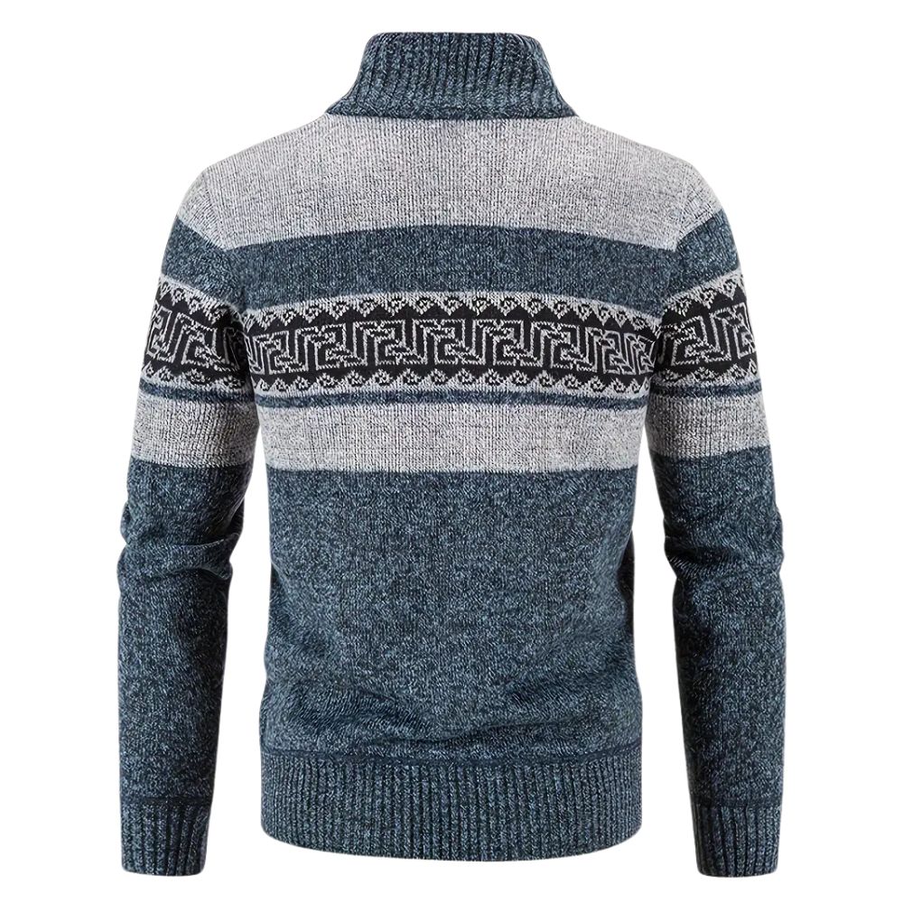 Herren-Strickjacke mit verdicktem Samt und Stehkragen und Reißverschluss