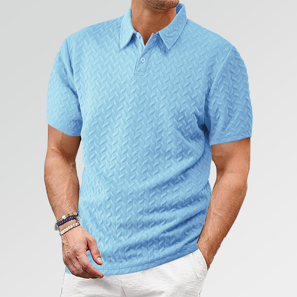 Lockeres, lässiges, einfarbiges Jacquard-Kurzarm-Poloshirt für Herren