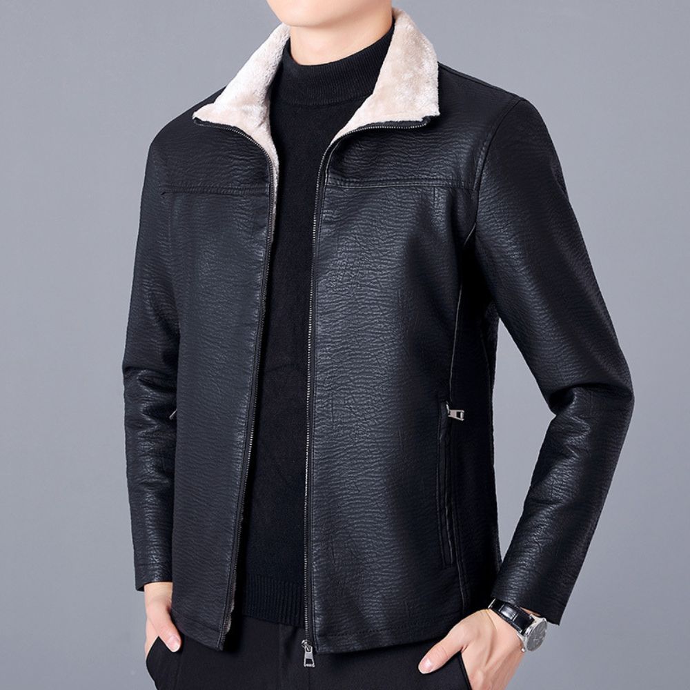 Veste en cuir chaude épaissie en polaire pour hommes