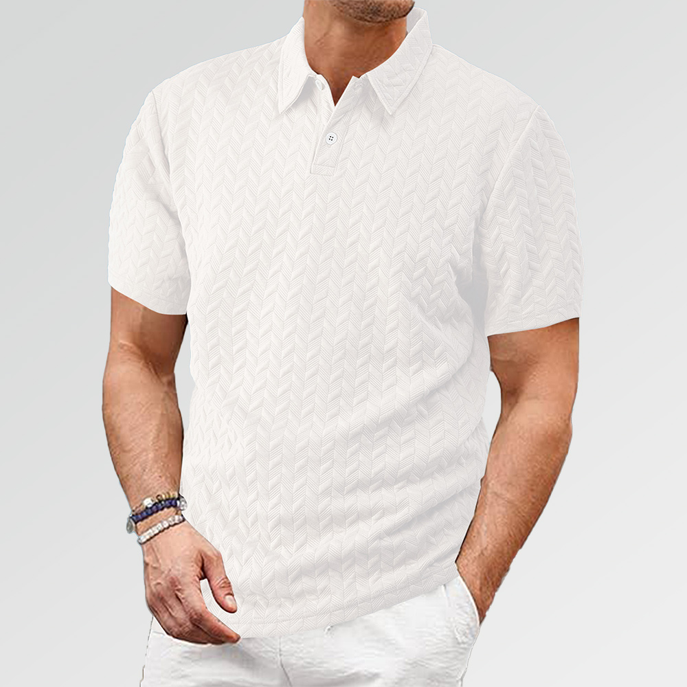 Lockeres, lässiges, einfarbiges Jacquard-Kurzarm-Poloshirt für Herren