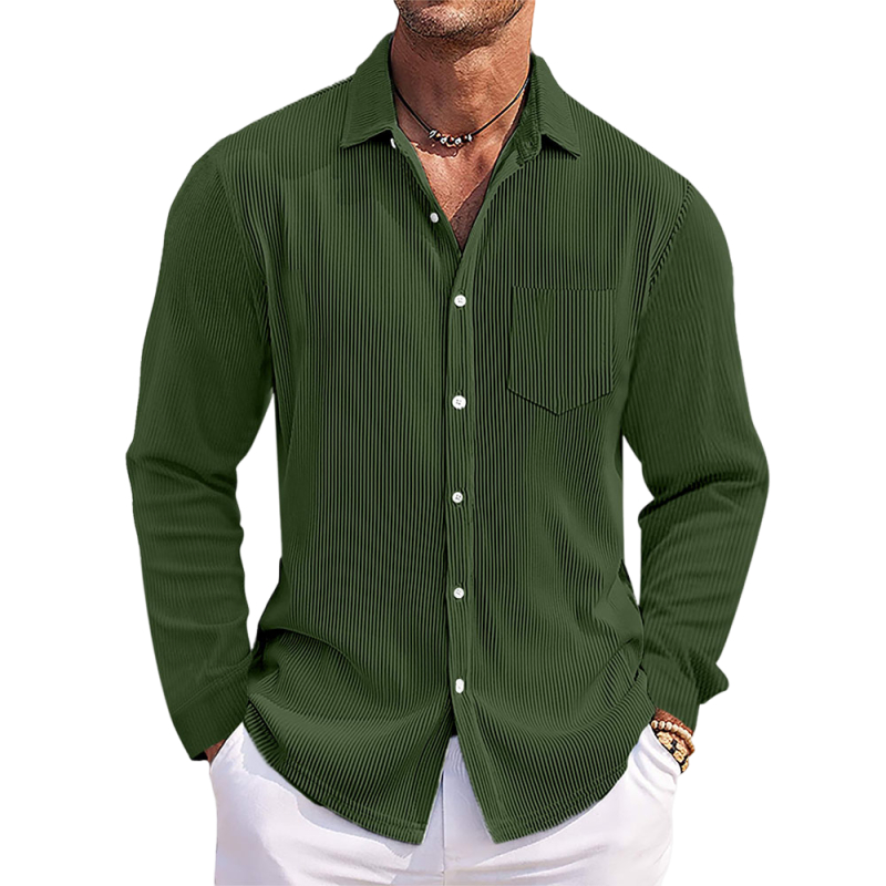 Chemise décontractée à manches longues à rayures verticales pour homme