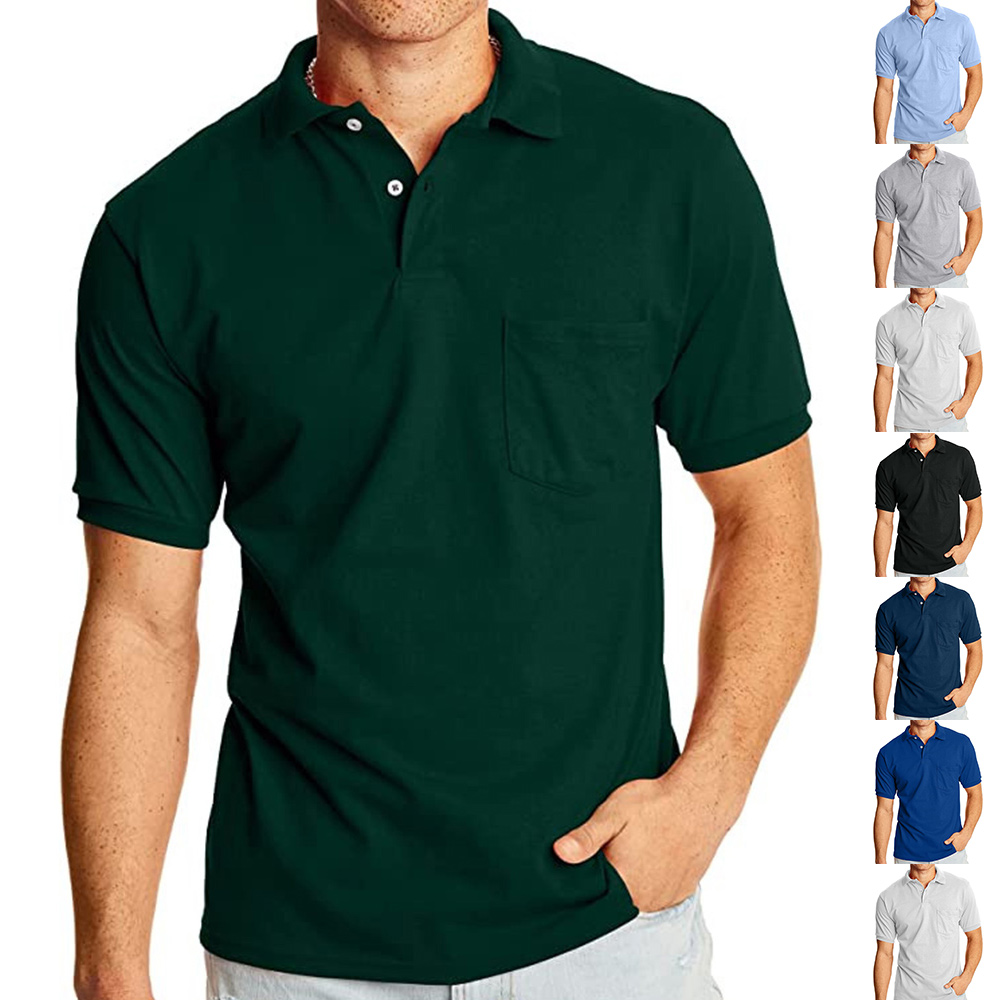 Polo décontracté à manches courtes et poches pour homme