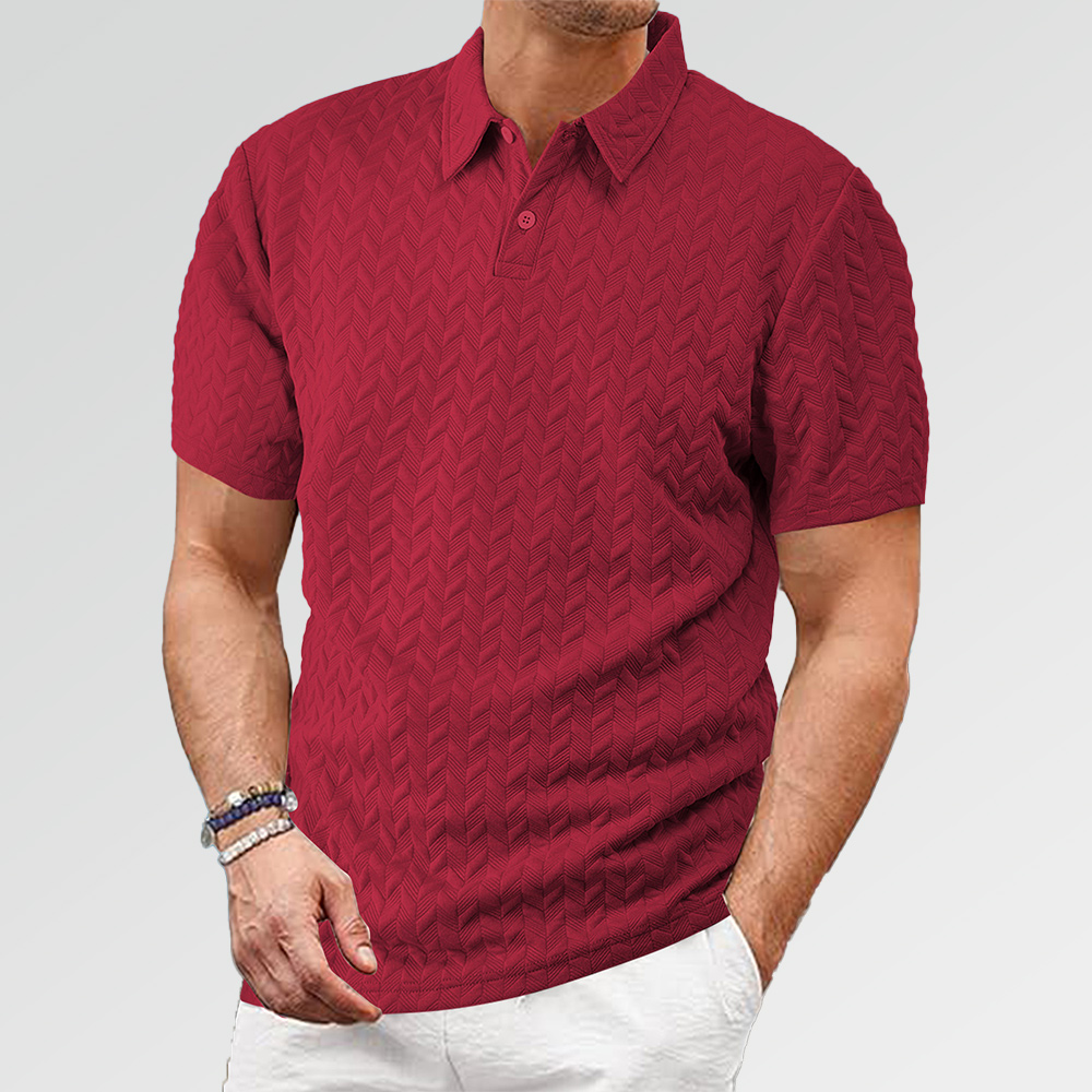 Lockeres, lässiges, einfarbiges Jacquard-Kurzarm-Poloshirt für Herren