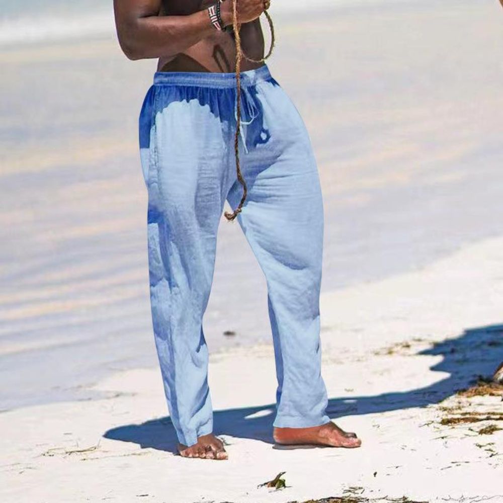 Pantalon décontracté en coton et lin de couleur unie pour homme