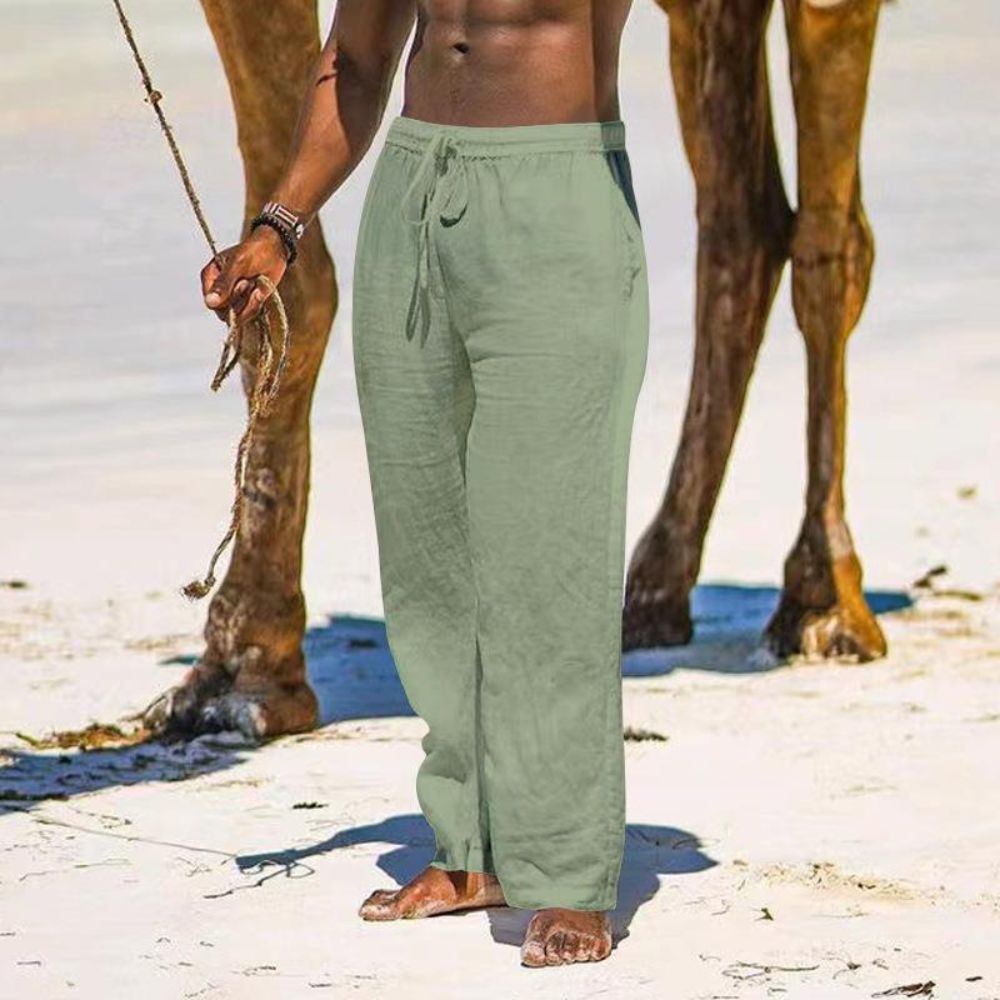 Pantalon décontracté en coton et lin de couleur unie pour homme