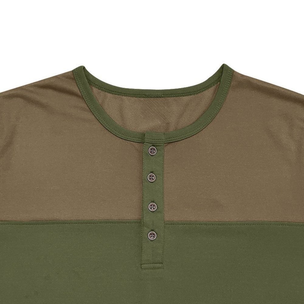 Langarm-T-Shirt mit Henley-Kragen und Farbblock für Herren