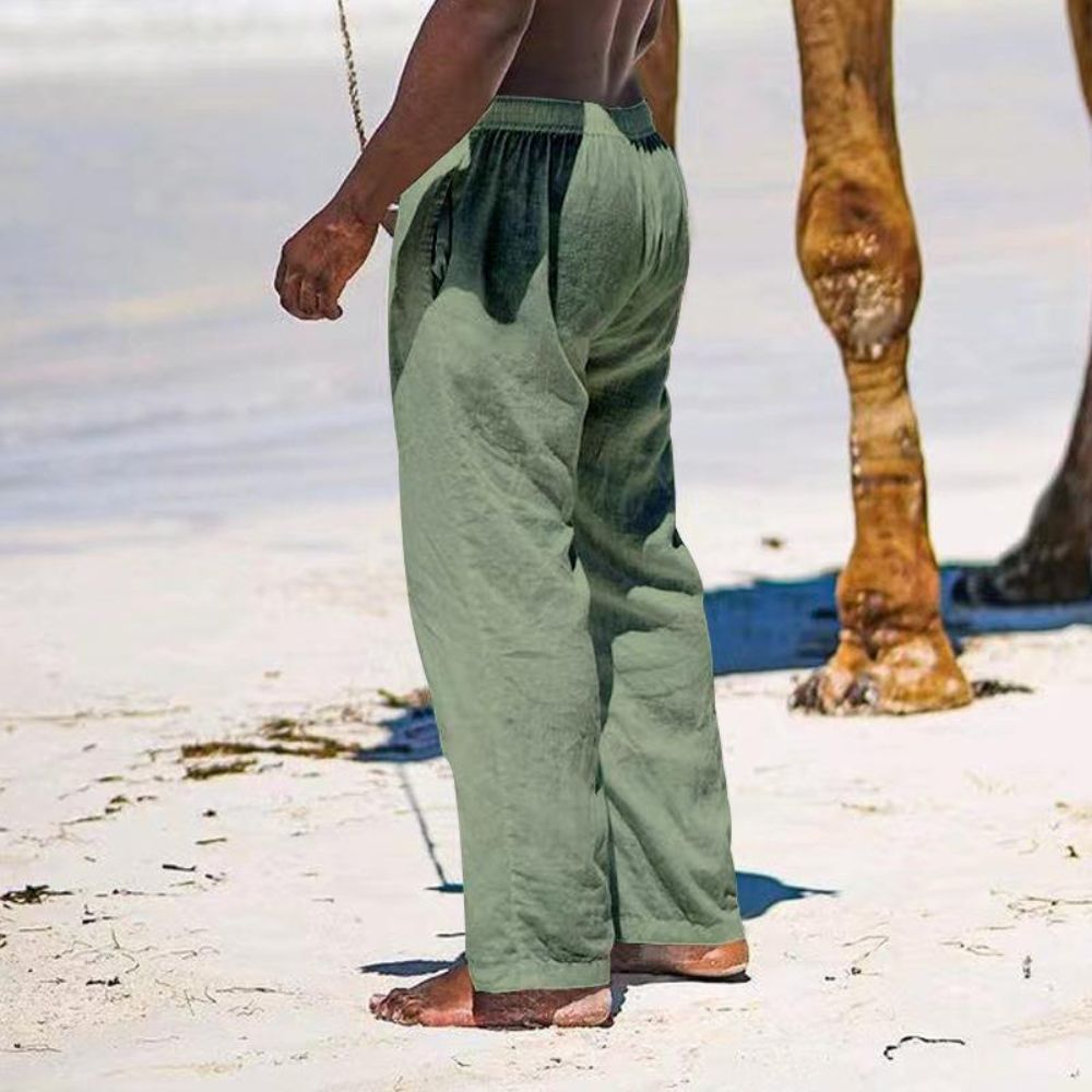 Pantalon décontracté en coton et lin de couleur unie pour homme