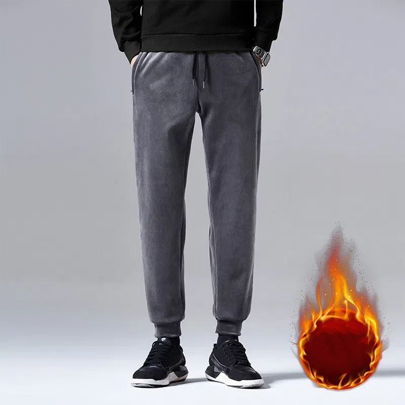 Pantalon décontracté en polaire épaisse pour hommes