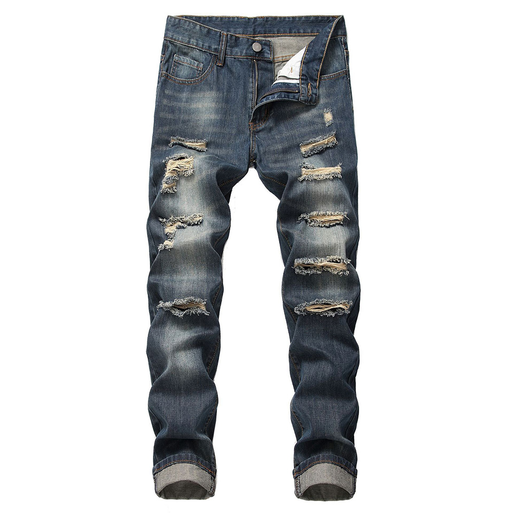 Stylische zerrissene Straight Slim Jeans für Herren