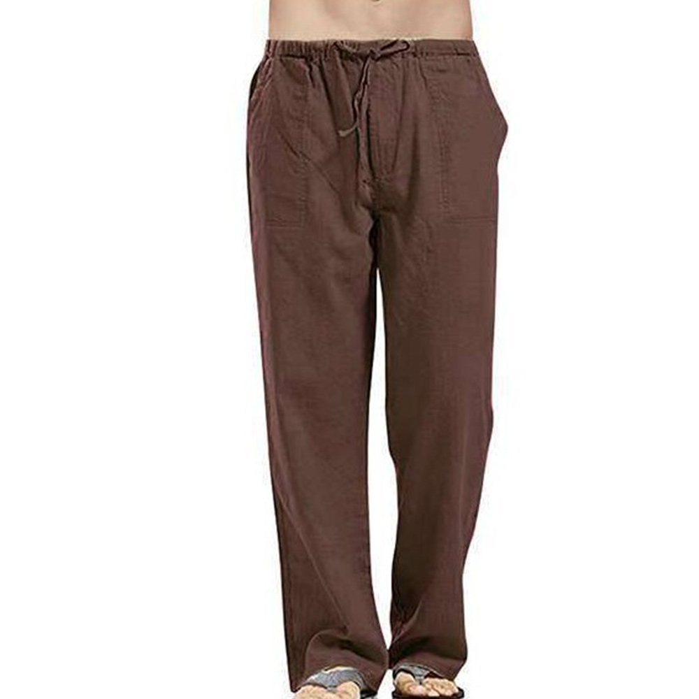 Pantalon décontracté en lin ample de couleur unie pour hommes