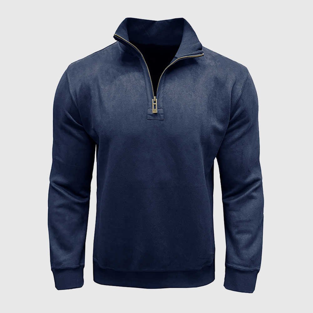 Herren-Sweatshirt aus Kunstleder mit Stehkragen und Reißverschluss, langärmelig