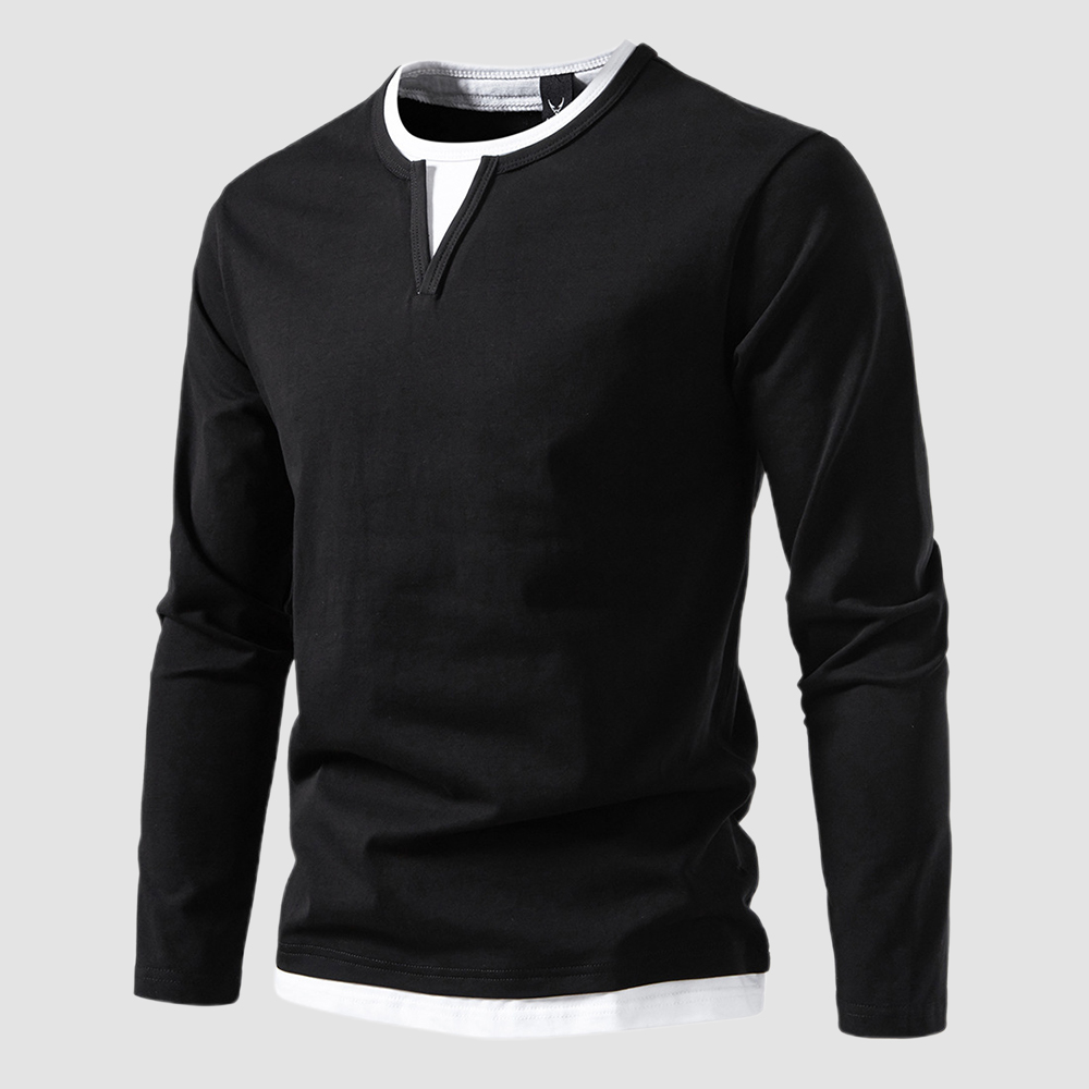 Lässiges, zweiteiliges T-Shirt mit langen Ärmeln und V-Ausschnitt für Herren