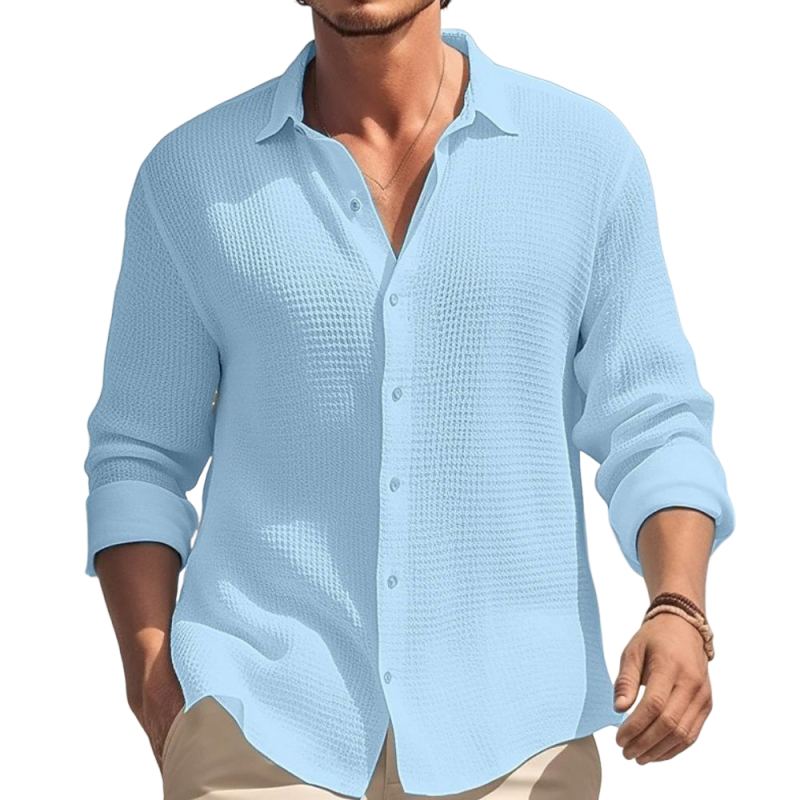 Chemise à manches longues gaufrée de couleur unie pour hommes