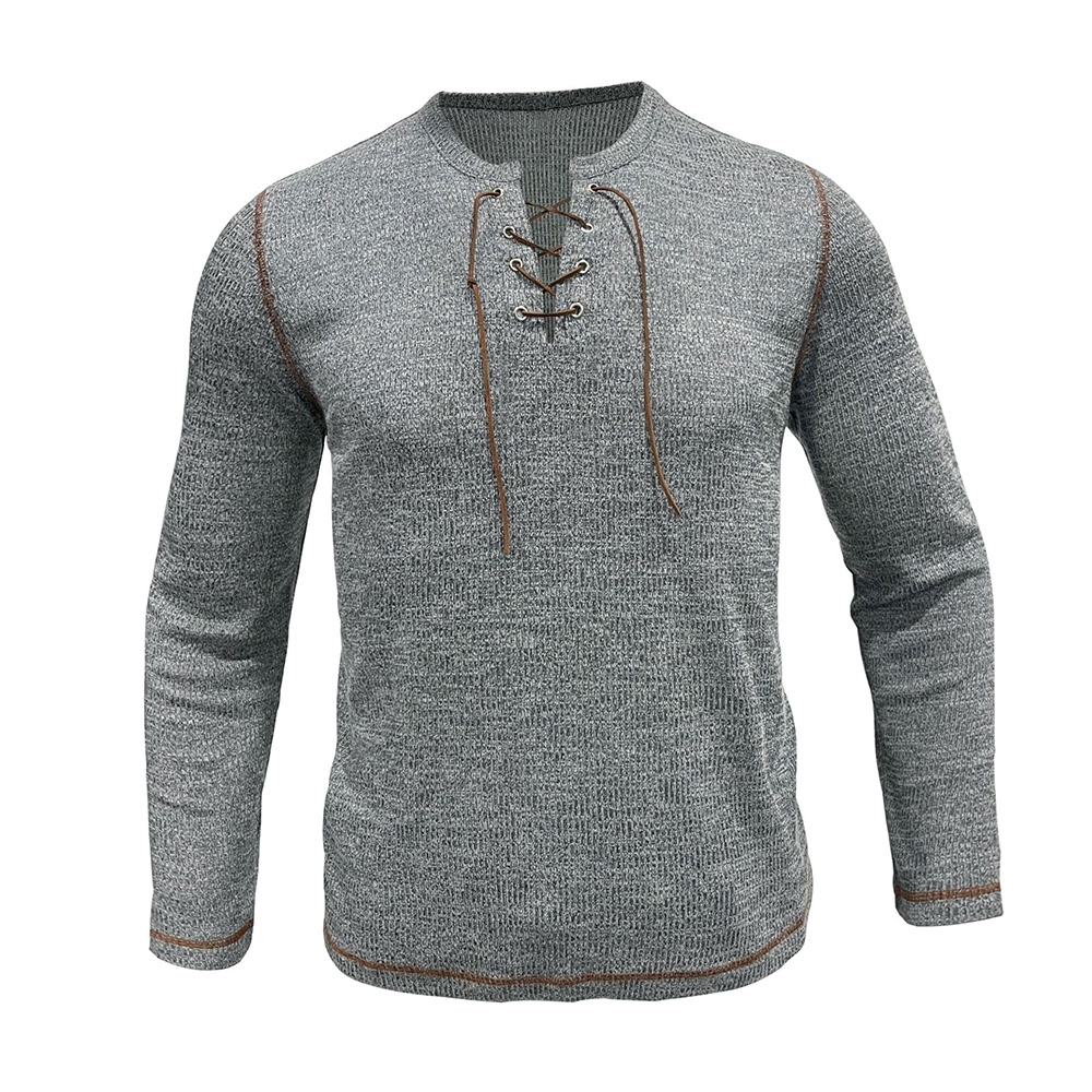 T-shirt décontracté à manches longues et lacets pour homme