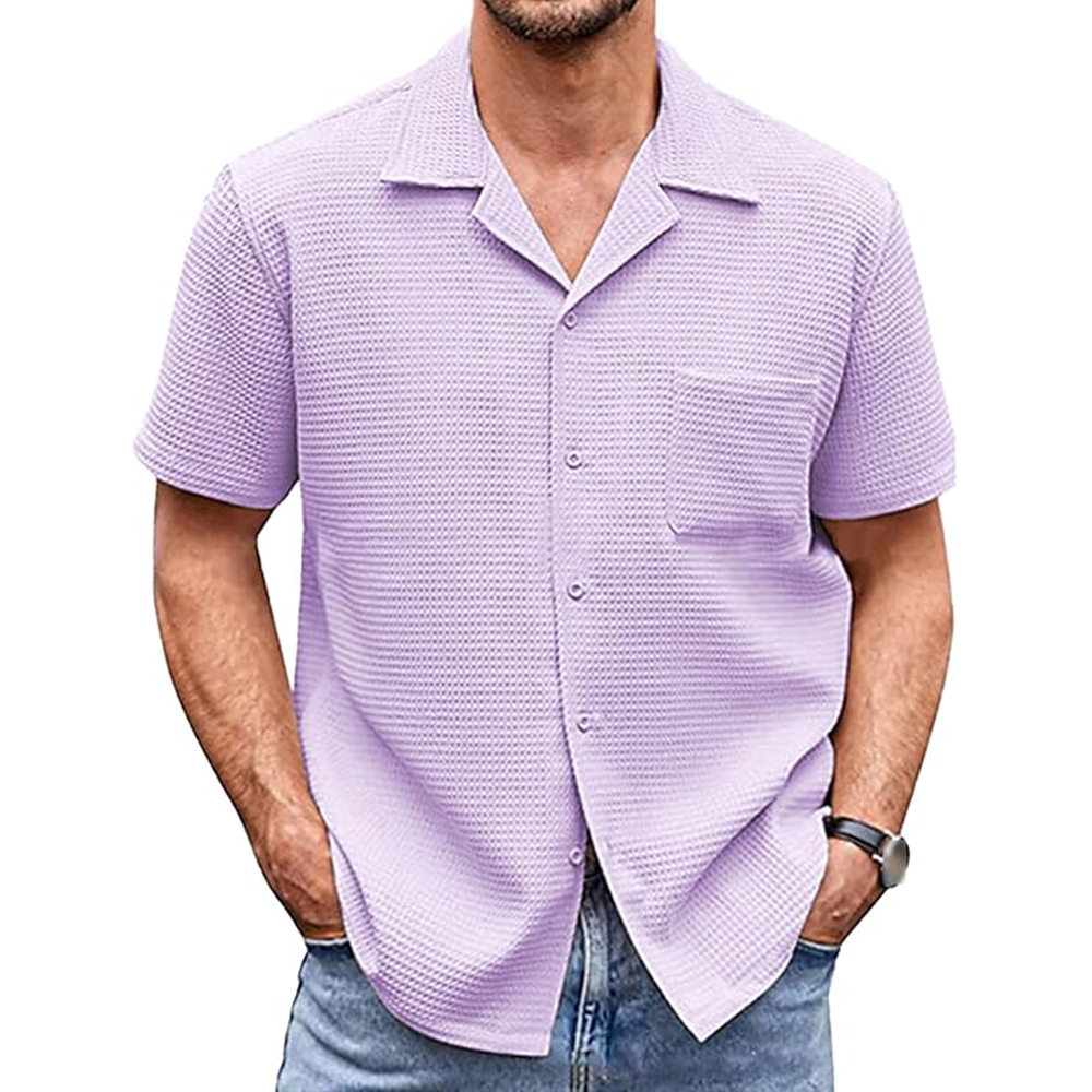 Chemise décontractée à manches courtes et col de costume pour homme