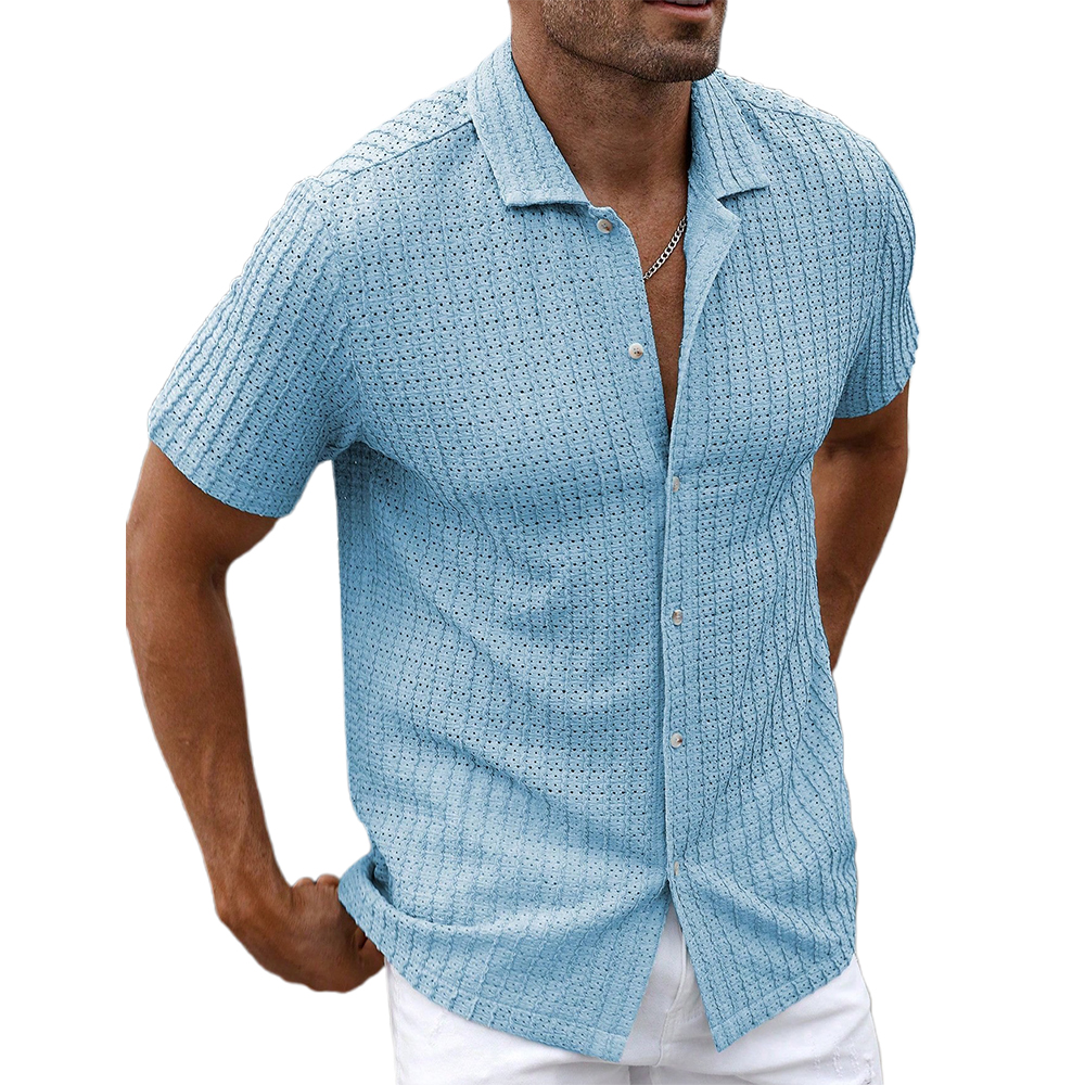 Chemise à manches courtes rayée légère et respirante pour homme