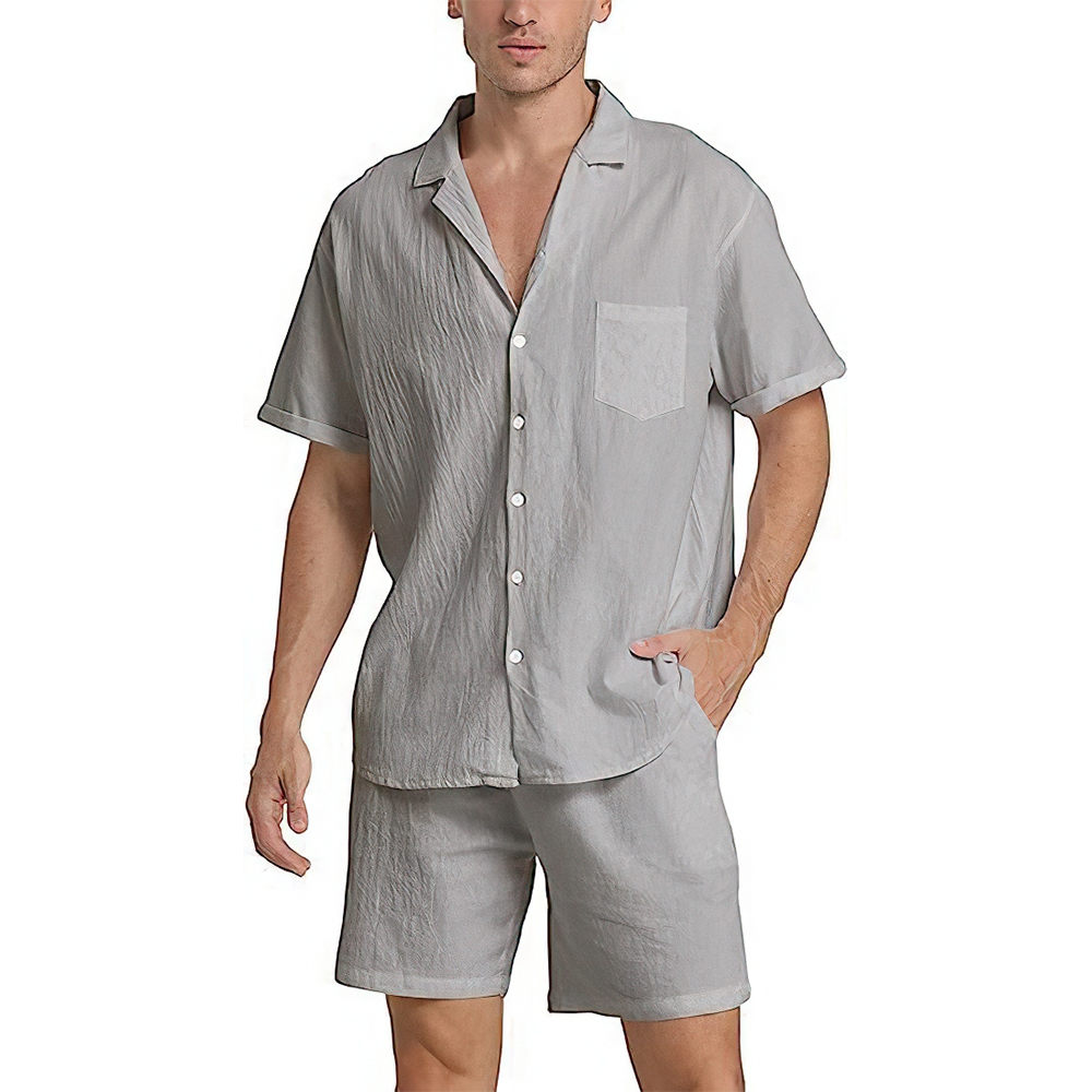 Ensemble deux pièces chemise à manches courtes et short pour homme