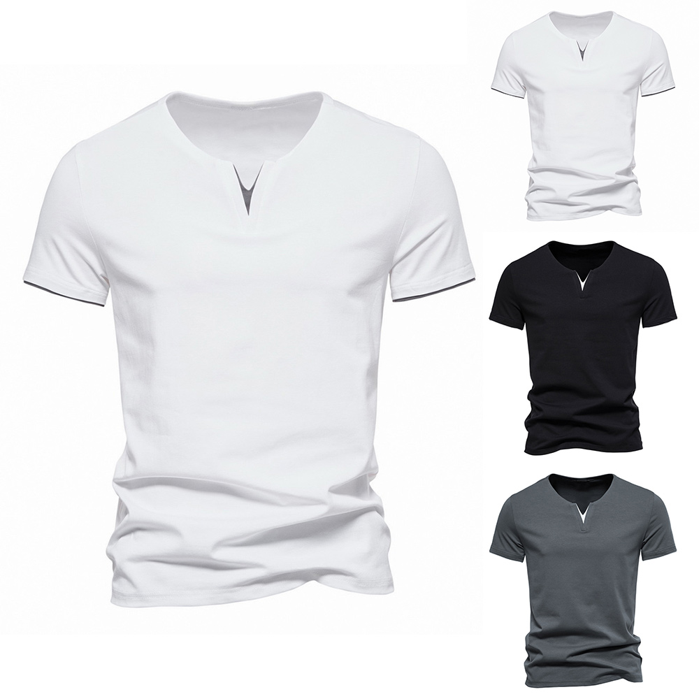 T-shirt simple à manches courtes et col en V pour homme