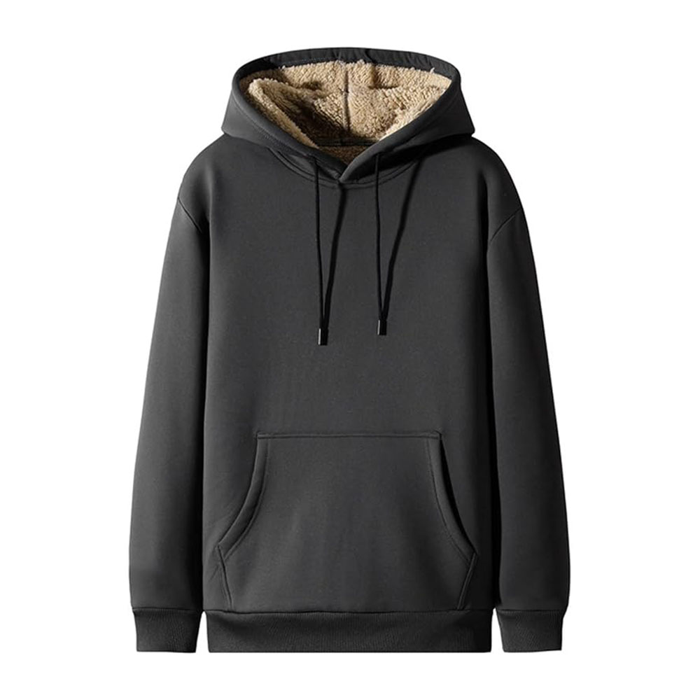 Einfarbiges dickes Herren-Sweatshirt mit Kapuze